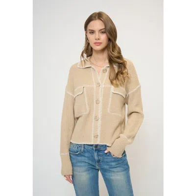Central Park West Maisie Topstitch Sweater Jacket In Neutral