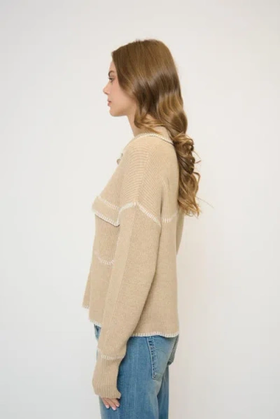 Central Park West Maisie Topstitch Sweater Jacket In Neutral