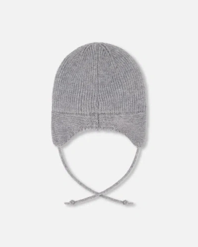 Deux Par Deux Gender Inclusive Lined Knit Hat With Ears And Strings In Black