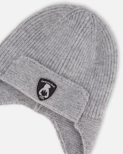 Deux Par Deux Gender Inclusive Lined Knit Hat With Ears And Strings In Gray