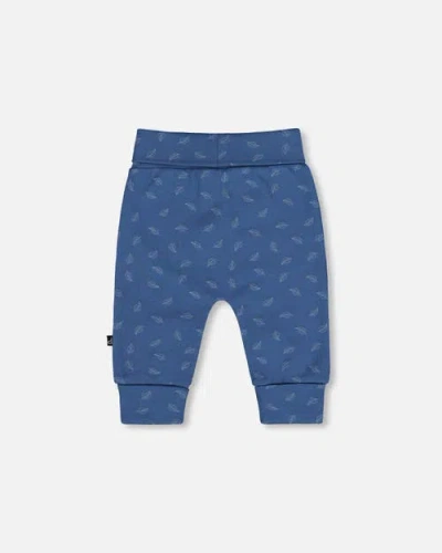 Deux Par Deux Organic Cotton Evolutive Pants Leaves In Blue