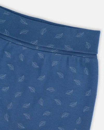 Deux Par Deux Organic Cotton Evolutive Pants Leaves In Blue