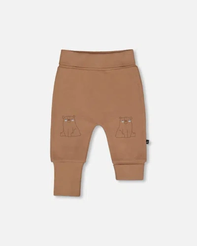 Deux Par Deux Organic Cotton Evolutive Pants With Bears In Brown