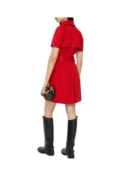 Burberry Wool Trench Dress In Red