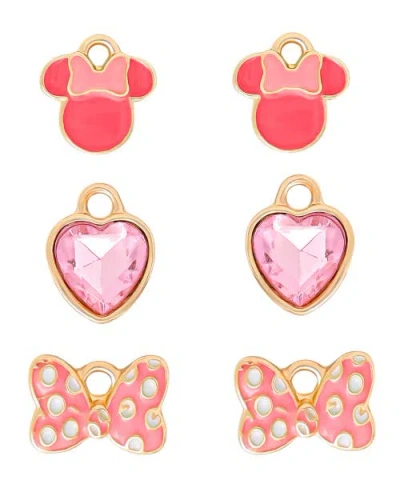 Disney Minnie Mouse Pink Bow Charm Hoop Earring Set, 3 Charms And 1 Hoop In Red