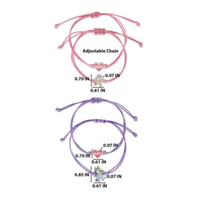 Bluey Adjustable Friendship Bracelet Set, Heart Charm, 4-pack In Multi