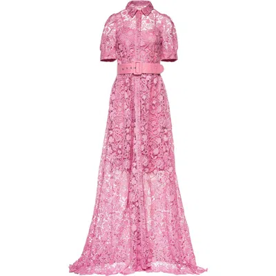 Vasiliki Ayah Collared Lace Gown In Pink