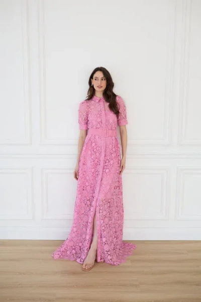 Vasiliki Ayah Collared Lace Gown In Pink