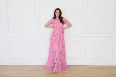 Vasiliki Ayah Collared Lace Gown In Pink