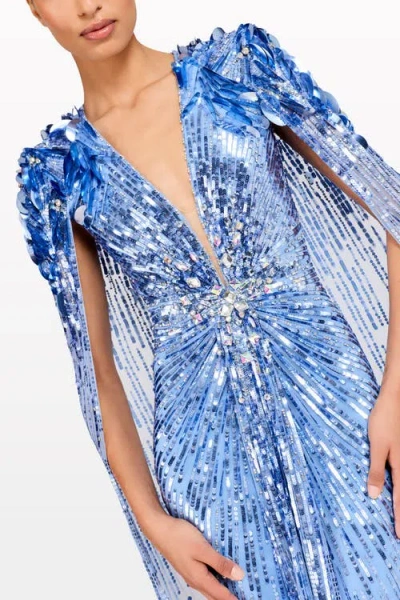 Jenny Packham Goldfinger Sequin-embellished Maxi Dress In Blue