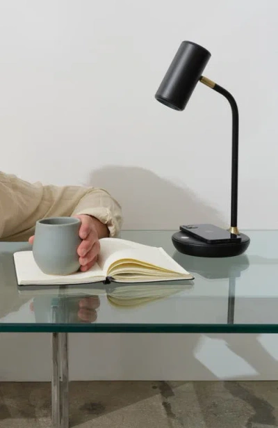 Brightech Ezra 16.5" Modern Led Reading Table Lamp With Built-in Wireless Charging Pad In Black