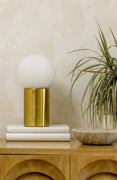 Brightech Kai 11" Modern Frosted Glass Orb Table Lamp With Usb Charging Port And Built-in 3-way Dimm In Gold