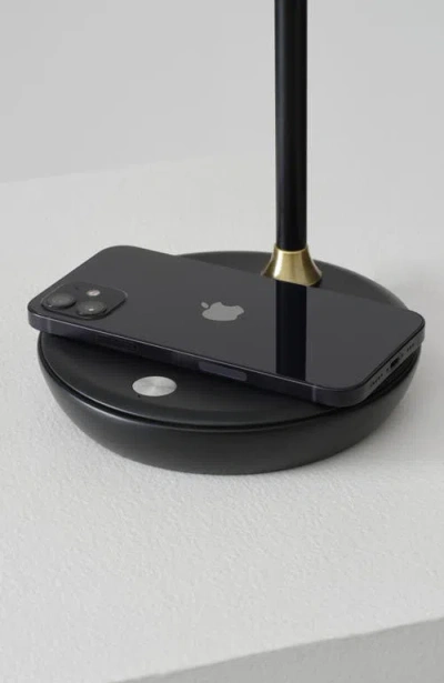 Brightech Ezra 16.5" Modern Led Reading Table Lamp With Built-in Wireless Charging Pad In Black