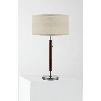 Brightech Carter 26" Linen And Woodgrain Table Lamp With Pull Chain Switch In Brown
