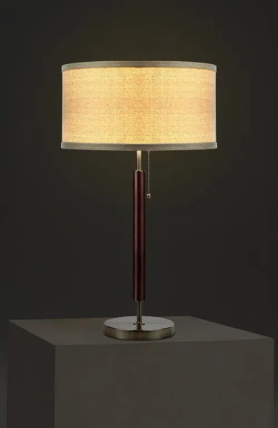 Brightech Carter 26" Linen And Woodgrain Table Lamp With Pull Chain Switch In Brown