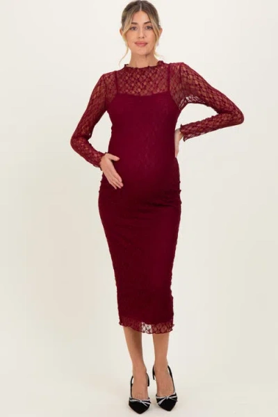 Pinkblush Lace Overlay Fitted Midi Dress In Burgundy