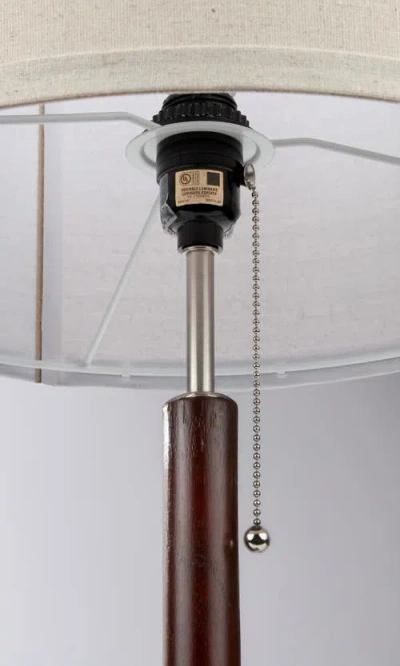 Brightech Carter 26" Linen And Woodgrain Table Lamp With Pull Chain Switch In Brown