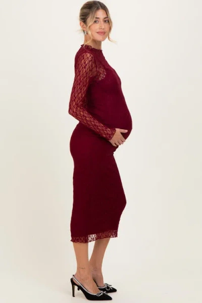 Pinkblush Lace Overlay Fitted Midi Dress In Burgundy