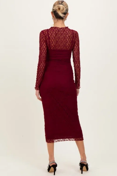 Pinkblush Lace Overlay Fitted Midi Dress In Burgundy