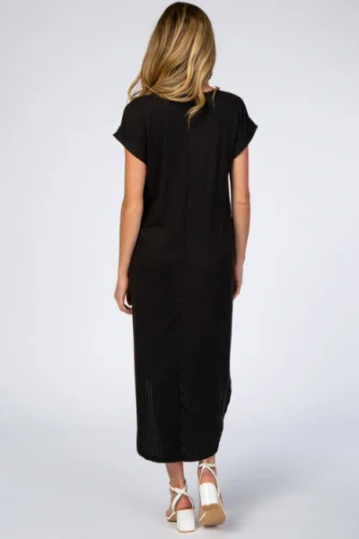Pinkblush Ribbed Curved Hem Midi Dress In Black
