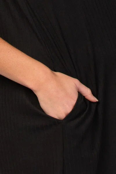 Pinkblush Ribbed Curved Hem Midi Dress In Black