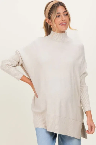 Pinkblush Mock Neck Oversized Sir Slit Sweater Top In White
