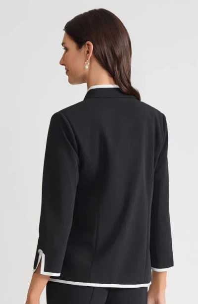 Ming Wang Tailored Stretch Deco Crepe Contrast Trim Jacket In Black