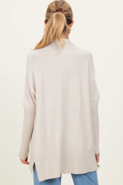 Pinkblush Mock Neck Oversized Sir Slit Sweater Top In White