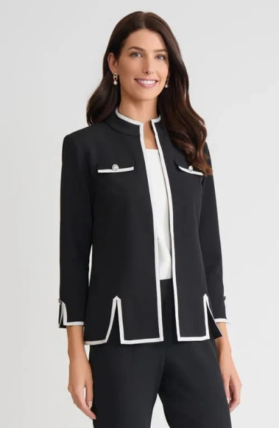 Ming Wang Tailored Stretch Deco Crepe Contrast Trim Jacket In Black