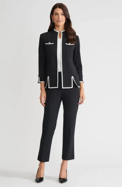 Ming Wang Tailored Stretch Deco Crepe Contrast Trim Jacket In Black