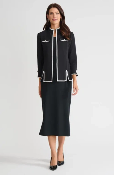 Ming Wang Tailored Stretch Deco Crepe Contrast Trim Jacket In Black