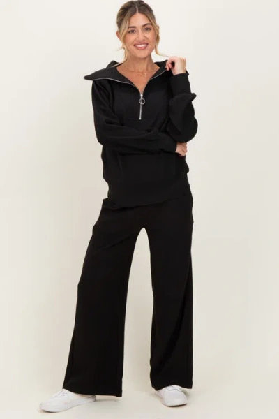 Pinkblush Ribbed Half Zip Pullover Wide Leg Pant Set In Multi