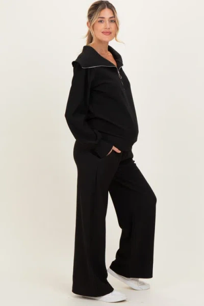 Pinkblush Ribbed Half Zip Pullover Wide Leg Pant Set In Multi