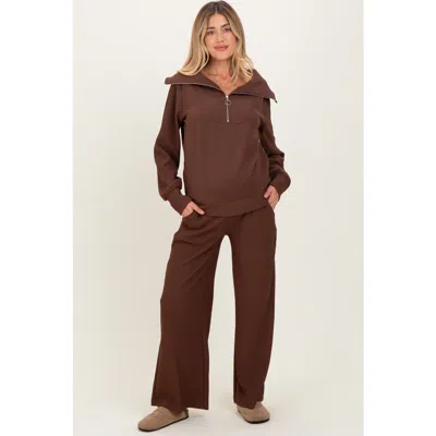 Pinkblush Ribbed Half Zip Pullover Wide Leg Pant Set In Multi