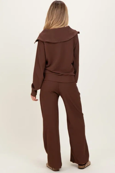 Pinkblush Ribbed Half Zip Pullover Wide Leg Pant Set In Multi