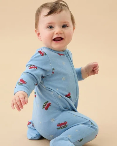 Mori Snowy Car Two Way Zip-up Sleepsuit In Blue