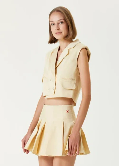 Pcfg Cotton Woven Crop Vest In Neutral