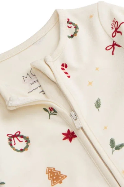 Mori Christmas Two Way Zip-up Sleepsuit In Neutral