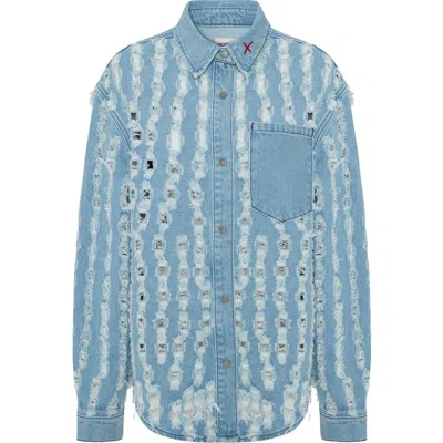 Pcfg Perforated Denim Shirt In Blue
