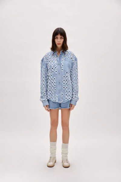 Pcfg Perforated Denim Shirt In Blue