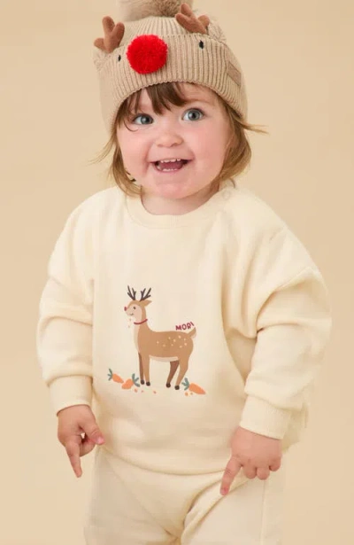 Mori Reindeer Print Sweater In Neutral