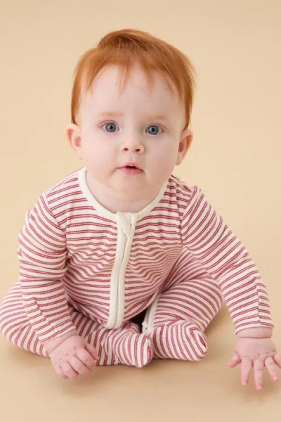 Mori Stripe Two Way Zip-up Sleepsuit In Red