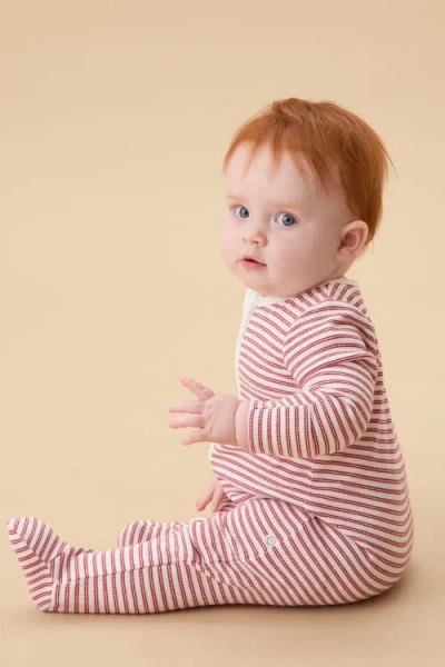 Mori Stripe Two Way Zip-up Sleepsuit In Red