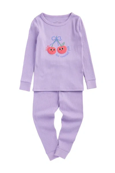 Mori Cherry Placement Ribbed Pyjamas In Purple