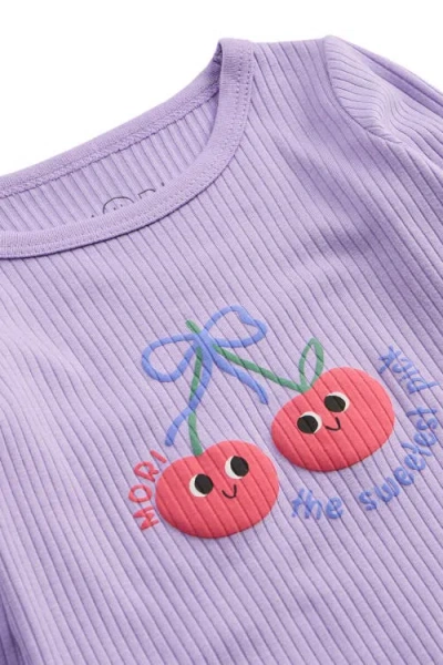 Mori Cherry Placement Ribbed Pyjamas In Purple