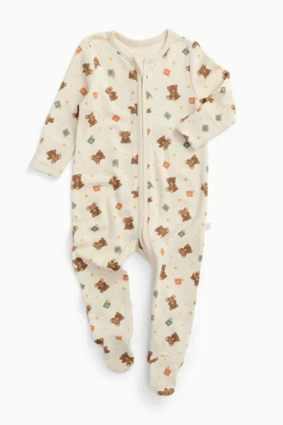 Mori Teddy Bear Two Way Zip-up Sleepsuit In Neutral
