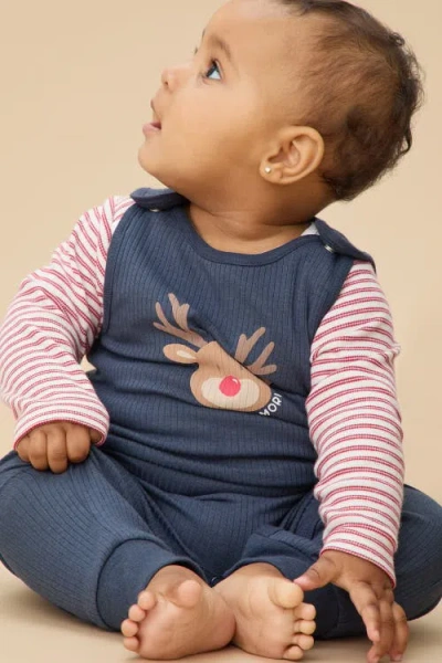 Mori Ribbed Reindeer Romper In Blue