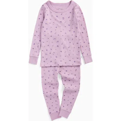 Mori Floral Ribbed Pyjamas In Purple