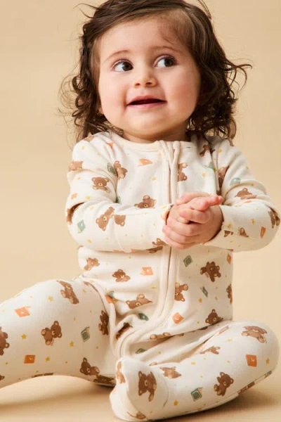 Mori Teddy Bear Two Way Zip-up Sleepsuit In Neutral