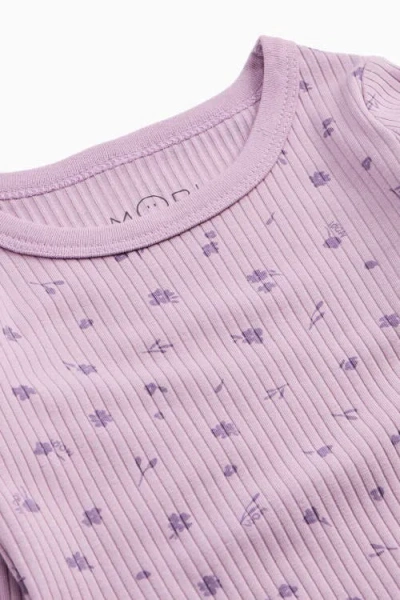 Mori Floral Ribbed Pyjamas In Purple